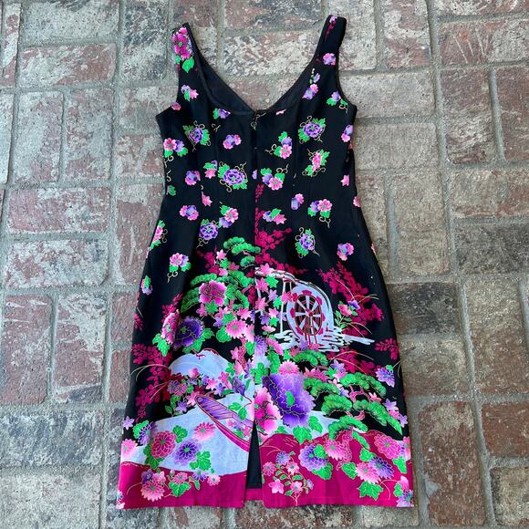 Vintage Nanette Lepore 100% Silk Dress Black 90s Floral Mill Sleeveless Size 4 - Picture 3 of 4